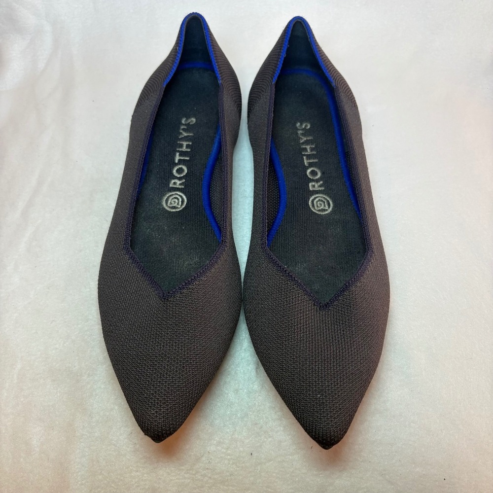 Rothys The Point Charcoal Grey Knit Pointed Toe Flats Size 10